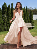 A-Line/Princess Stretch Crepe Ruched Spaghetti Straps Sleeveless Asymmetrical Bridesmaid Dresses Evening Prom Dress