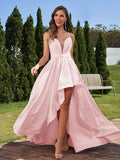 A-Line/Princess Stretch Crepe Ruched Spaghetti Straps Sleeveless Asymmetrical Bridesmaid Dresses Evening Prom Dress