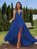A-Line/Princess Stretch Crepe Ruched Spaghetti Straps Sleeveless Asymmetrical Bridesmaid Dresses Evening Prom Dress
