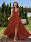 A-Line/Princess Stretch Crepe Ruched Spaghetti Straps Sleeveless Asymmetrical Bridesmaid Dresses Evening Prom Dress