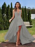 A-Line/Princess Stretch Crepe Ruched Spaghetti Straps Sleeveless Asymmetrical Bridesmaid Dresses Evening Prom Dress