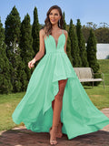 A-Line/Princess Stretch Crepe Ruched Spaghetti Straps Sleeveless Asymmetrical Bridesmaid Dresses Evening Prom Dress