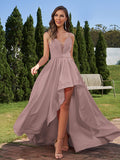 A-Line/Princess Stretch Crepe Ruched Spaghetti Straps Sleeveless Asymmetrical Bridesmaid Dresses Evening Prom Dress