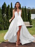 A-Line/Princess Stretch Crepe Ruched Spaghetti Straps Sleeveless Asymmetrical Bridesmaid Dresses Evening Prom Dress