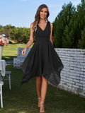 A-Line/Princess Chiffon Ruffles V-neck Sleeveless Knee-Length Bridesmaid Dresses	Prom Dress