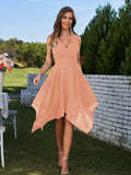 A-Line/Princess Chiffon Ruffles V-neck Sleeveless Knee-Length Bridesmaid Dresses	Prom Dress