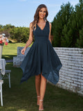 A-Line/Princess Chiffon Ruffles V-neck Sleeveless Knee-Length Bridesmaid Dresses	Prom Dress