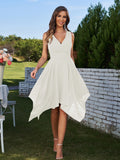 A-Line/Princess Chiffon Ruffles V-neck Sleeveless Knee-Length Bridesmaid Dresses	Prom Dress