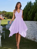 A-Line/Princess Chiffon Ruffles V-neck Sleeveless Knee-Length Bridesmaid Dresses	Prom Dress