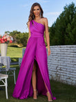 A-Line/Princess Jersey Ruched One-Shoulder Sleeveless Floor-Length Bridesmaid Dresses Evening Prom Dress
