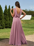 A-Line/Princess Chiffon Ruched V-neck Sleeveless Floor-Length Bridesmaid Dresses Formal Evening Dress