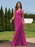 A-Line/Princess Chiffon Ruched V-neck Sleeveless Floor-Length Bridesmaid Dresses Formal Evening Dress