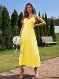 A-Line/Princess Silk like Satin Ruched V-neck Sleeveless Ankle-Length Bridesmaid Dresses Formal Evening Dress