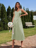 A-Line/Princess Silk like Satin Ruched V-neck Sleeveless Ankle-Length Bridesmaid Dresses Formal Evening Dress