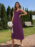 A-Line/Princess Silk like Satin Ruched V-neck Sleeveless Ankle-Length Bridesmaid Dresses Formal Evening Dress