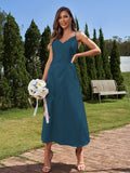 A-Line/Princess Silk like Satin Ruched V-neck Sleeveless Ankle-Length Bridesmaid Dresses Formal Evening Dress
