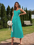 A-Line/Princess Silk like Satin Ruched V-neck Sleeveless Ankle-Length Bridesmaid Dresses Formal Evening Dress