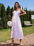 A-Line/Princess Silk like Satin Ruched V-neck Sleeveless Ankle-Length Bridesmaid Dresses Formal Evening Dress