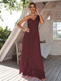 A-Line/Princess Chiffon Ruched One-Shoulder Sleeveless Floor-Length Bridesmaid Dresses Evening Prom Dress