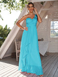 A-Line/Princess Chiffon Ruched One-Shoulder Sleeveless Floor-Length Bridesmaid Dresses Evening Prom Dress
