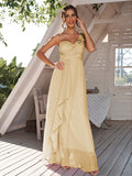A-Line/Princess Chiffon Ruched One-Shoulder Sleeveless Floor-Length Bridesmaid Dresses Evening Prom Dress