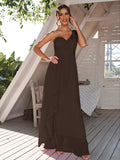 A-Line/Princess Chiffon Ruched One-Shoulder Sleeveless Floor-Length Bridesmaid Dresses Evening Prom Dress
