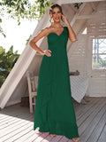 A-Line/Princess Chiffon Ruched One-Shoulder Sleeveless Floor-Length Bridesmaid Dresses Evening Prom Dress