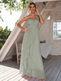 A-Line/Princess Chiffon Ruched One-Shoulder Sleeveless Floor-Length Bridesmaid Dresses Evening Prom Dress