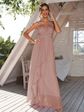 A-Line/Princess Chiffon Ruched One-Shoulder Sleeveless Floor-Length Bridesmaid Dresses Evening Prom Dress