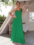 A-Line/Princess Chiffon Ruched One-Shoulder Sleeveless Floor-Length Bridesmaid Dresses Evening Prom Dress