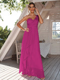 A-Line/Princess Chiffon Ruched One-Shoulder Sleeveless Floor-Length Bridesmaid Dresses Evening Prom Dress