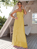 A-Line/Princess Chiffon Ruched One-Shoulder Sleeveless Floor-Length Bridesmaid Dresses Evening Prom Dress