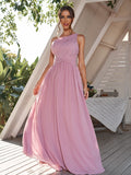 A-Line/Princess Chiffon Ruched One-Shoulder Sleeveless Floor-Length Bridesmaid Dresses Formal Evening Dress