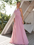 A-Line/Princess Chiffon Ruched One-Shoulder Sleeveless Floor-Length Bridesmaid Dresses Formal Evening Dress