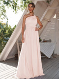 A-Line/Princess Chiffon Ruched One-Shoulder Sleeveless Floor-Length Bridesmaid Dresses Formal Evening Dress