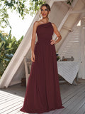 A-Line/Princess Chiffon Ruched One-Shoulder Sleeveless Floor-Length Bridesmaid Dresses Formal Evening Dress