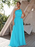 A-Line/Princess Chiffon Ruched One-Shoulder Sleeveless Floor-Length Bridesmaid Dresses Formal Evening Dress