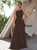 A-Line/Princess Chiffon Ruched One-Shoulder Sleeveless Floor-Length Bridesmaid Dresses Formal Evening Dress