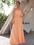 A-Line/Princess Chiffon Ruched One-Shoulder Sleeveless Floor-Length Bridesmaid Dresses Formal Evening Dress