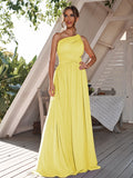 A-Line/Princess Chiffon Ruched One-Shoulder Sleeveless Floor-Length Bridesmaid Dresses Formal Evening Dress