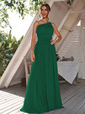 A-Line/Princess Chiffon Ruched One-Shoulder Sleeveless Floor-Length Bridesmaid Dresses Formal Evening Dress