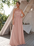 A-Line/Princess Chiffon Ruched One-Shoulder Sleeveless Floor-Length Bridesmaid Dresses Formal Evening Dress