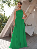 A-Line/Princess Chiffon Ruched One-Shoulder Sleeveless Floor-Length Bridesmaid Dresses Formal Evening Dress