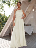 A-Line/Princess Chiffon Ruched One-Shoulder Sleeveless Floor-Length Bridesmaid Dresses Formal Evening Dress