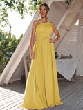 A-Line/Princess Chiffon Ruched One-Shoulder Sleeveless Floor-Length Bridesmaid Dresses Formal Evening Dress