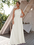 A-Line/Princess Chiffon Ruched One-Shoulder Sleeveless Floor-Length Bridesmaid Dresses Formal Evening Dress