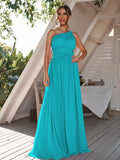 A-Line/Princess Chiffon Ruched One-Shoulder Sleeveless Floor-Length Bridesmaid Dresses Formal Evening Dress