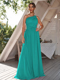 A-Line/Princess Chiffon Ruched One-Shoulder Sleeveless Floor-Length Bridesmaid Dresses Formal Evening Dress