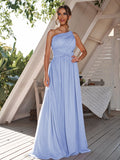 A-Line/Princess Chiffon Ruched One-Shoulder Sleeveless Floor-Length Bridesmaid Dresses Formal Evening Dress
