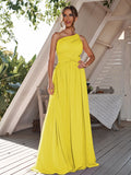A-Line/Princess Chiffon Ruched One-Shoulder Sleeveless Floor-Length Bridesmaid Dresses Formal Evening Dress